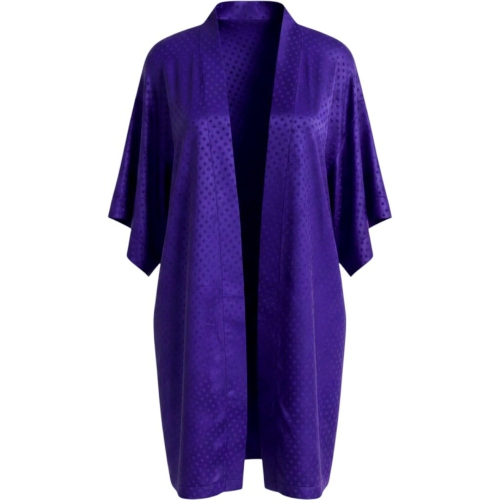 Vintage 90s Cacique Lingerie Purple Polka Dot Satin Robe‎ Kimono - No Belt